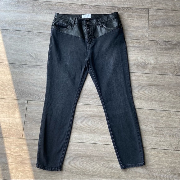 Current Elliott The Fused High Waist Stiletto Jeans Faux-Leather Trim - Picture 4 of 15